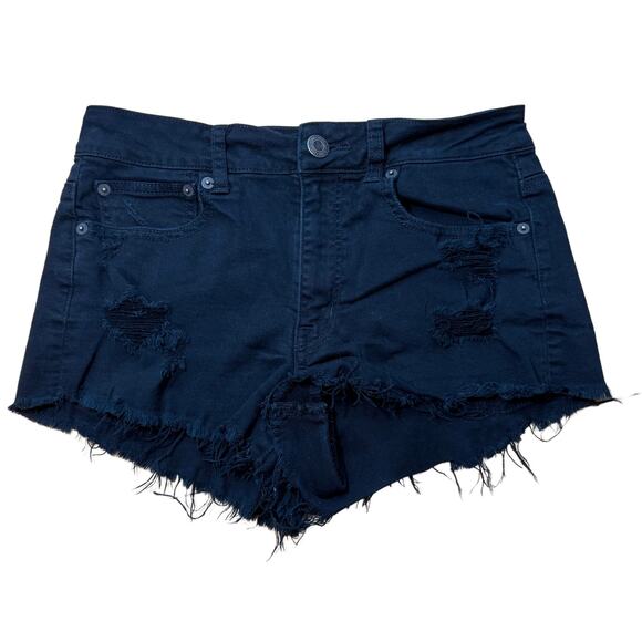 American Eagle Shorts High Rise Festival Black Raw Hem Size 6 Cut Off Denim - Picture 1 of 4
